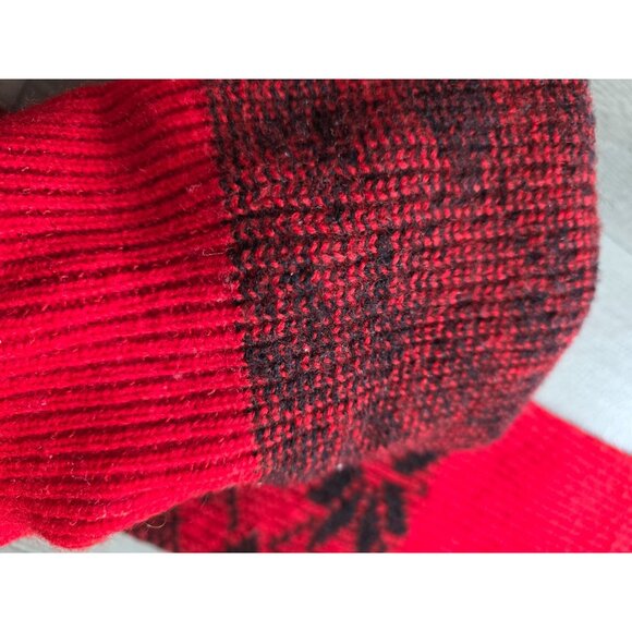 Red & Black Wool Knee High Socks With Nordic Pattern L - Picture 4 of 6